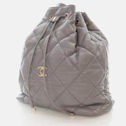 Pre Owned Chanel Drawstring Grey Calfskin Bucket Backpack