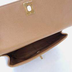 Pre Owned Chanel CC Lock Mini Beige Caviar Top Handle Flap Bag