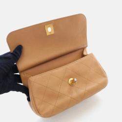 Pre Owned Chanel CC Lock Mini Beige Caviar Top Handle Flap Bag
