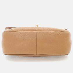 Pre Owned Chanel CC Lock Mini Beige Caviar Top Handle Flap Bag