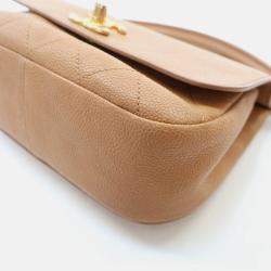 Pre Owned Chanel CC Lock Mini Beige Caviar Top Handle Flap Bag