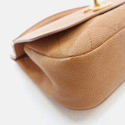 Pre Owned Chanel CC Lock Mini Beige Caviar Top Handle Flap Bag