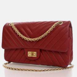 Pre Owned Chanel Reissue 225 Medium Red Calfskin Flap Bag