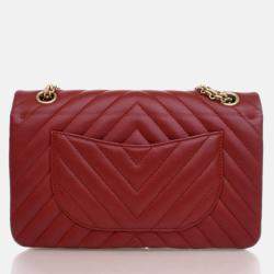 Pre Owned Chanel Reissue 225 Medium Red Calfskin Flap Bag