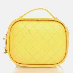 Pre Owned Chanel Vanity Case Yellow Crumpled Calfskin Shoulder Bag