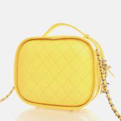 Pre Owned Chanel Vanity Case Yellow Crumpled Calfskin Shoulder Bag