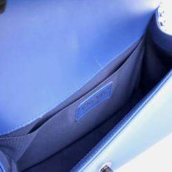 Pre Owned Chanel Chevron Medium Blue Calfskin Boy Flap Bag