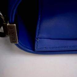 Pre Owned Chanel Chevron Medium Blue Calfskin Boy Flap Bag