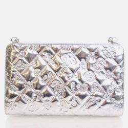 Pre Owned Chanel Pochette Silver Patent Leather Precious Symbols Bag
