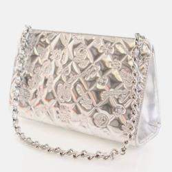 Pre Owned Chanel Pochette Silver Patent Leather Precious Symbols Bag