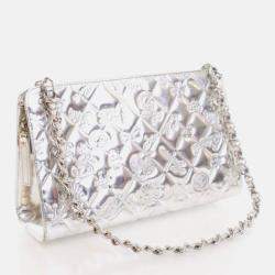 Pre Owned Chanel Pochette Silver Patent Leather Precious Symbols Bag