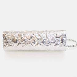 Pre Owned Chanel Pochette Silver Patent Leather Precious Symbols Bag