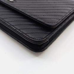 Pre Owned Chanel Black Caviar Chevron Wallet On Chain 