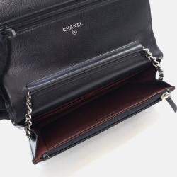 Pre Owned Chanel Black Caviar Chevron Wallet On Chain 