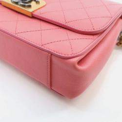 Pre Owned Chanel Straight Lines Flap Pink Calfskin Shoulder Bag