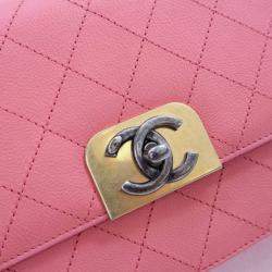 Pre Owned Chanel Straight Lines Flap Pink Calfskin Shoulder Bag