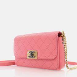 Pre Owned Chanel Straight Lines Flap Pink Calfskin Shoulder Bag