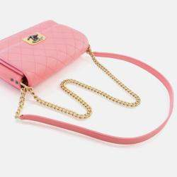 Pre Owned Chanel Straight Lines Flap Pink Calfskin Shoulder Bag