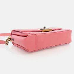 Pre Owned Chanel Straight Lines Flap Pink Calfskin Shoulder Bag
