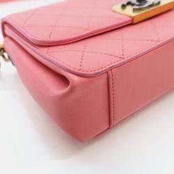 Pre Owned Chanel Straight Lines Flap Pink Calfskin Shoulder Bag