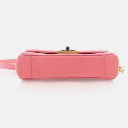 Pre Owned Chanel Straight Lines Flap Pink Calfskin Shoulder Bag