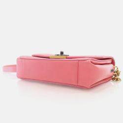 Pre Owned Chanel Straight Lines Flap Pink Calfskin Shoulder Bag