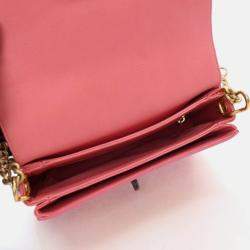 Pre Owned Chanel Straight Lines Flap Pink Calfskin Shoulder Bag