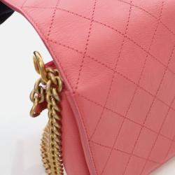 Pre Owned Chanel Straight Lines Flap Pink Calfskin Shoulder Bag