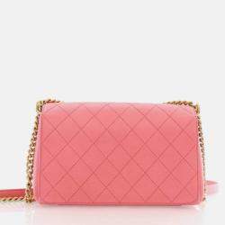 Pre Owned Chanel Straight Lines Flap Pink Calfskin Shoulder Bag
