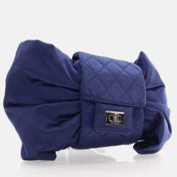 Pre Owned Chanel Evening Bow Vintage Navy Blue Satin Clutch Bag