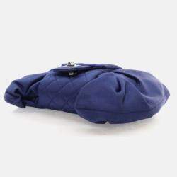 Pre Owned Chanel Evening Bow Vintage Navy Blue Satin Clutch Bag