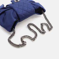 Pre Owned Chanel Evening Bow Vintage Navy Blue Satin Clutch Bag