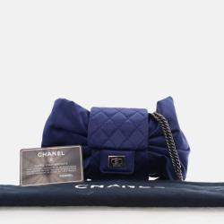 Pre Owned Chanel Evening Bow Vintage Navy Blue Satin Clutch Bag