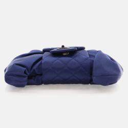 Pre Owned Chanel Evening Bow Vintage Navy Blue Satin Clutch Bag