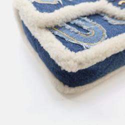 Pre Owned Chanel Egyptian Hieroglyph Classic Flap Medium Blue Denim Shoulder Bag