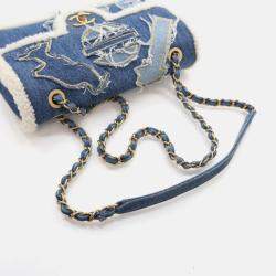 Pre Owned Chanel Egyptian Hieroglyph Classic Flap Medium Blue Denim Shoulder Bag