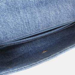 Pre Owned Chanel Egyptian Hieroglyph Classic Flap Medium Blue Denim Shoulder Bag