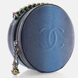 Pre Owned Chanel Round As Earth Blue Lizard Crossbody Bag