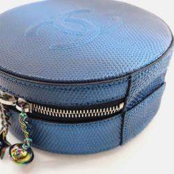 Pre Owned Chanel Round As Earth Blue Lizard Crossbody Bag