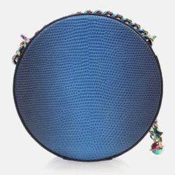 Pre Owned Chanel Round As Earth Blue Lizard Crossbody Bag