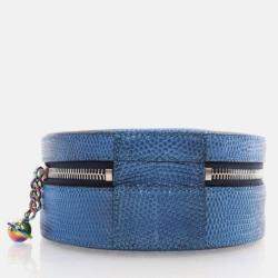 Pre Owned Chanel Round As Earth Blue Lizard Crossbody Bag