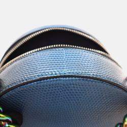 Pre Owned Chanel Round As Earth Blue Lizard Crossbody Bag