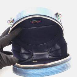 Pre Owned Chanel Round As Earth Blue Lizard Crossbody Bag