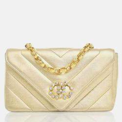 Pre Owned Chanel V Stitch Bijoux Vintage Gold Lambskin Shoulder Bag