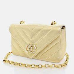 Pre Owned Chanel V Stitch Bijoux Vintage Gold Lambskin Shoulder Bag