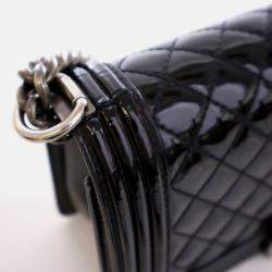 Pre Owned Chanel Boy Medium Black Patent Leather Shoulder Bag