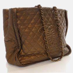 Pre Owned Chanel Istanbul Tote Metallic Bronze Calfskin Shoulder Bag