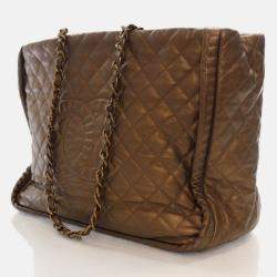 Pre Owned Chanel Istanbul Tote Metallic Bronze Calfskin Shoulder Bag