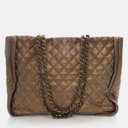Pre Owned Chanel Istanbul Tote Metallic Bronze Calfskin Shoulder Bag