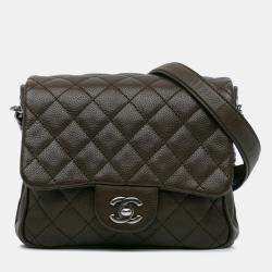 Pre Owned Chanel Brown CC Quilted Caviar Crossbody
